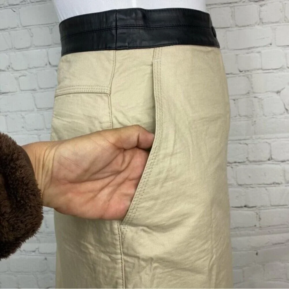 Rag‎ & Bone Tan Cotton Mini Skirt Black Leather Waistband Size 2 Made in USA